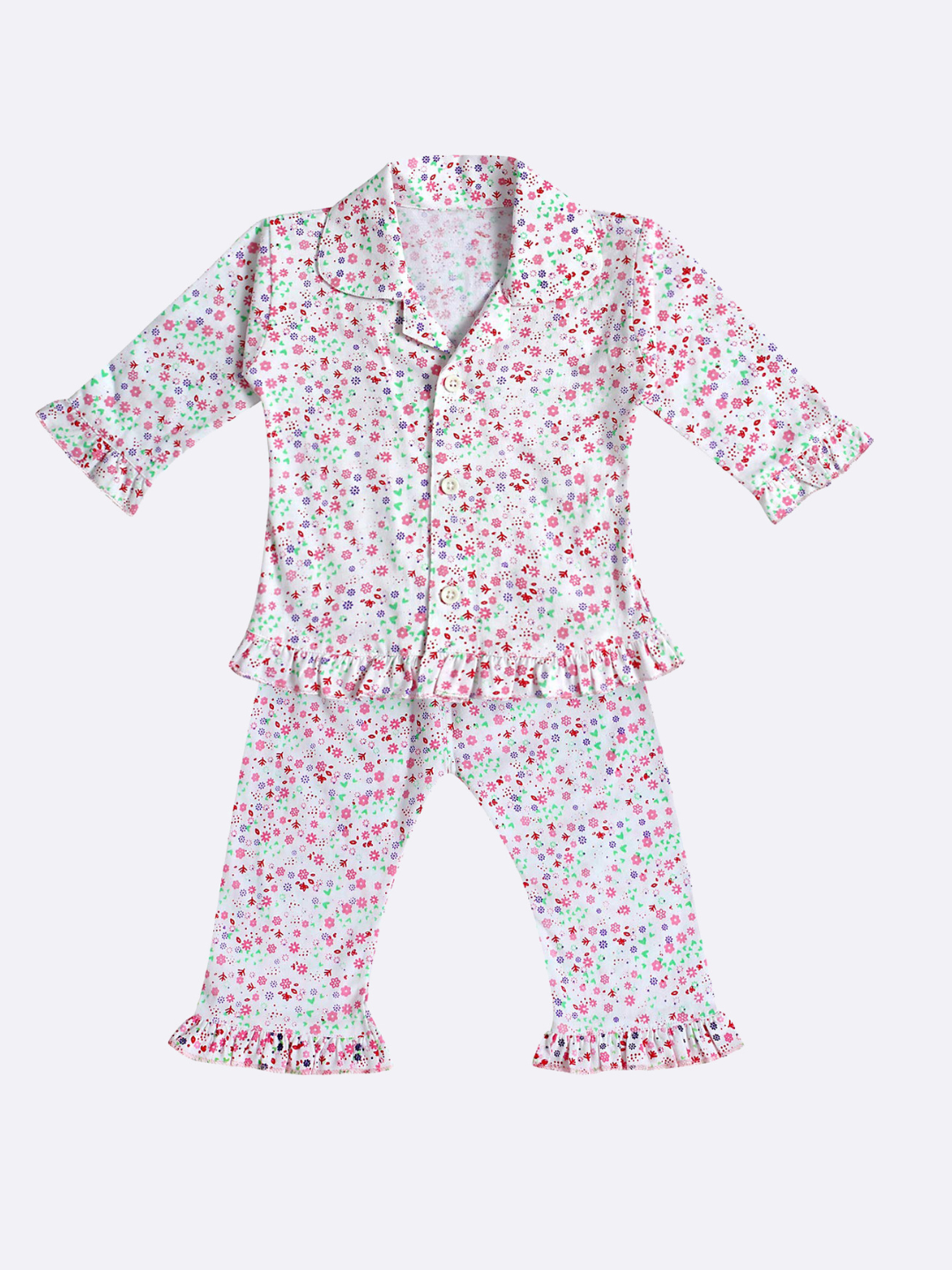 superminis Baby Girls' Printed Hosiery Cotton Full Sleeves Night Suit with Frill On T Shirt and Pyjama, Pack of 2 Flower and Star