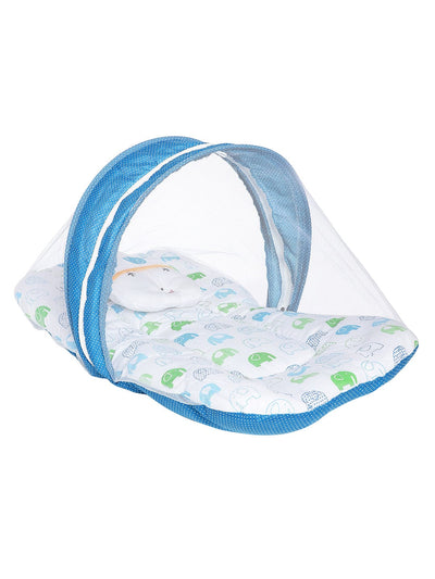Infants Printed Bedding Set with Mosquito Net (White & Blue)