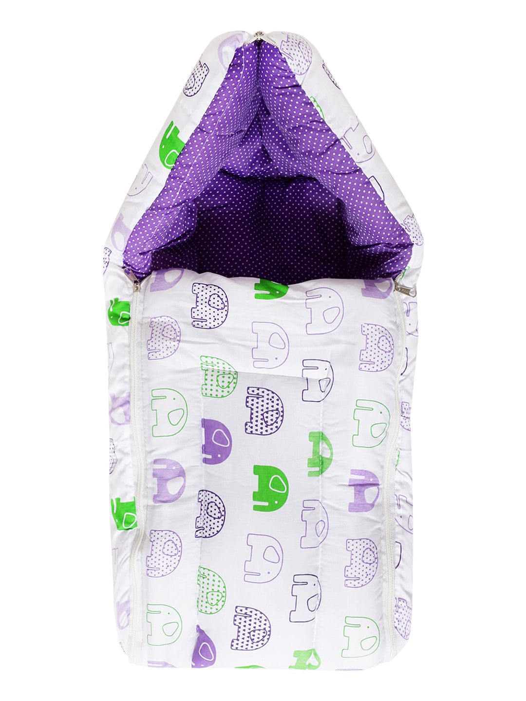 Infants Cotton Printed Sleeping Bag (White & Purple)