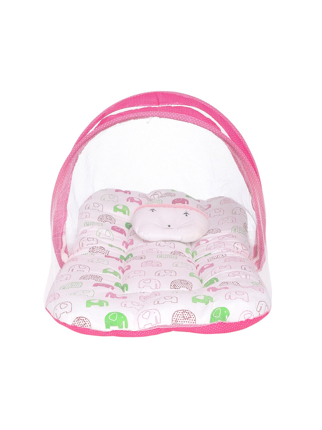 Infants Printed Bedding Set with Mosquito Net (White & Pink)