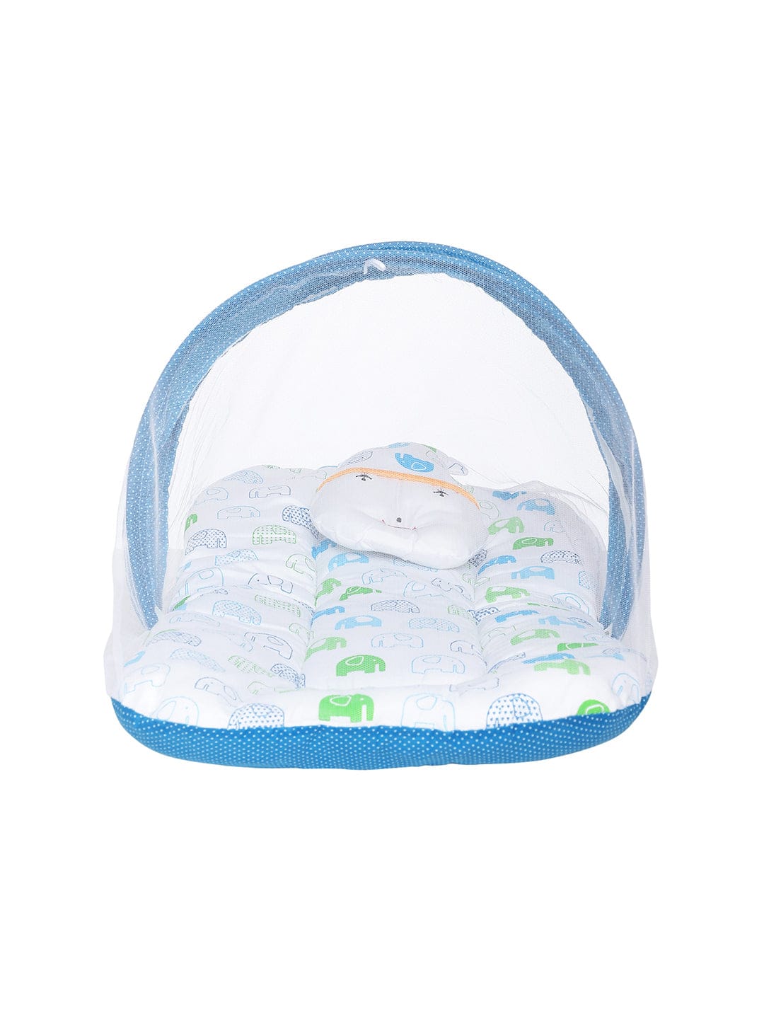 Infants Printed Bedding Set with Mosquito Net (White & Blue)