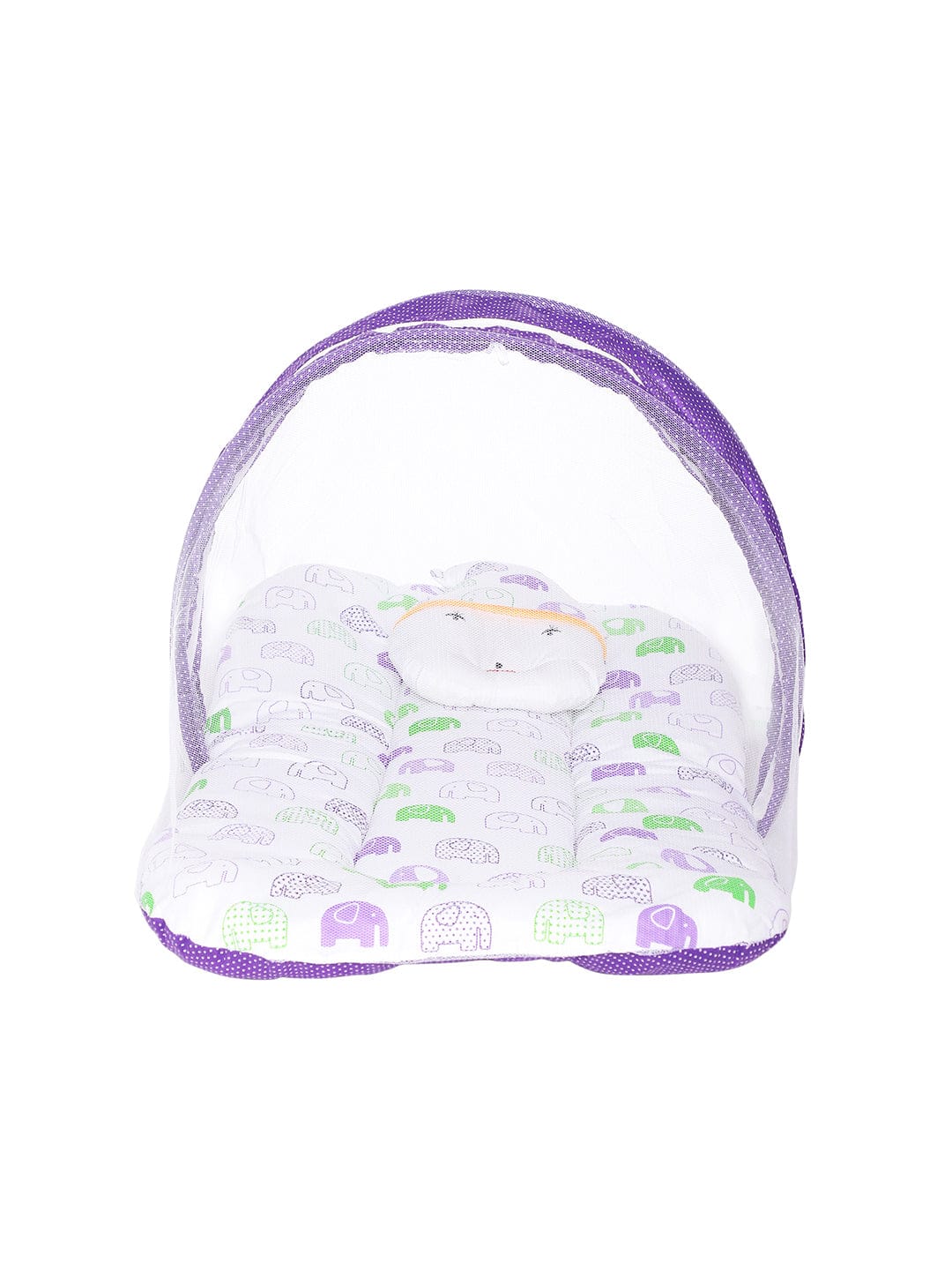 Infants Printed Bedding Set with Mosquito Net (White & Purple)