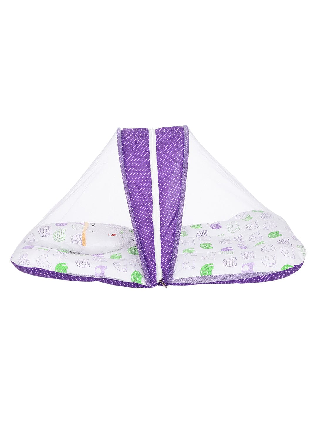 Infants Printed Bedding Set with Mosquito Net (White & Purple)
