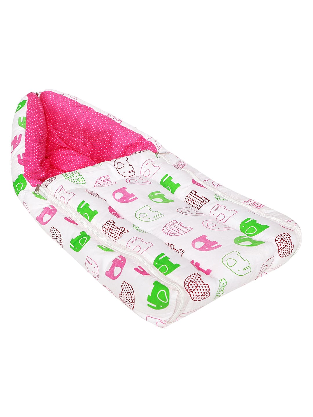 Infants Cotton Printed Sleeping Bag (White & Pink)
