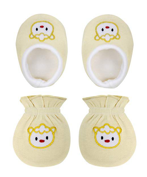Teddy Cotton Mittens and Booties (Lemon, Set of 1)
