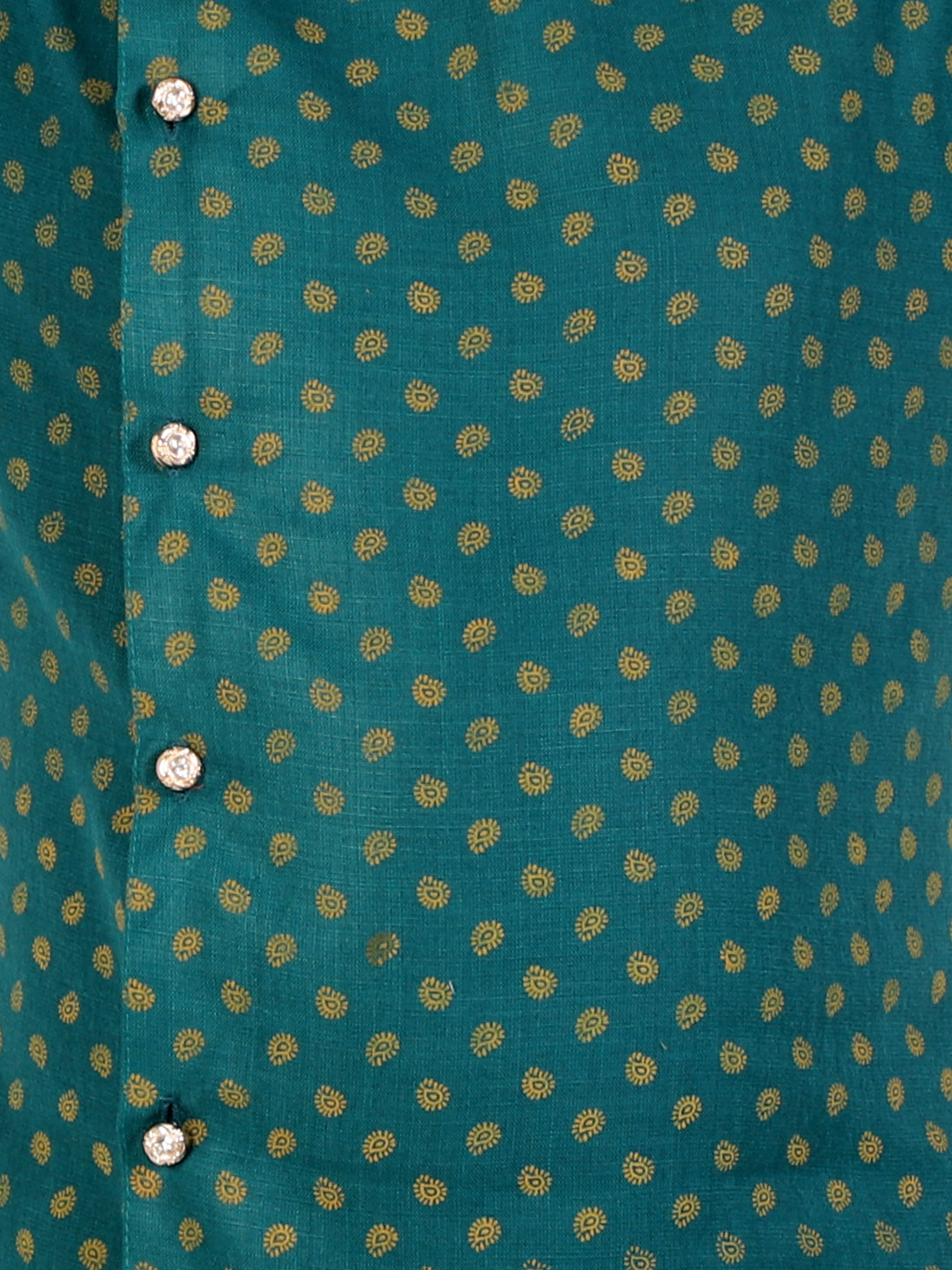 Boys Cotton Printed Side Open Kurta Pyjama Set (Rama Green)