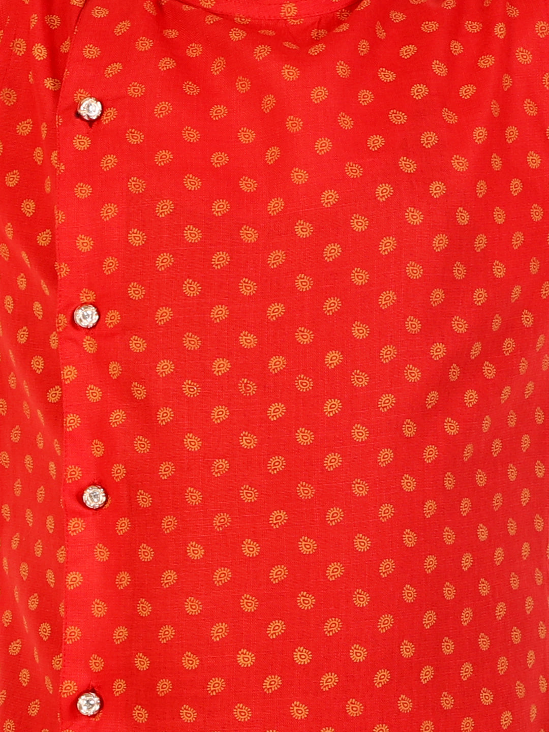 Boys Cotton Printed Kurta Pyjama Set (Red)