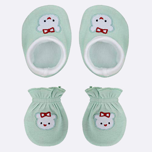 Teddy Cotton Mittens and Booties (White, Pack of 1)