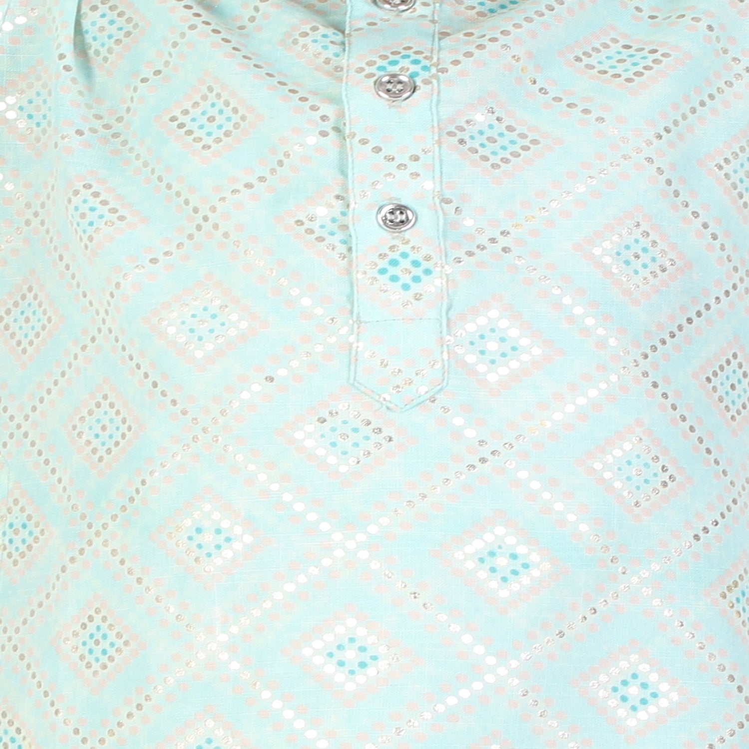 Boys Silver Foil Printed Kurta Pyjama Set (Sky Blue)