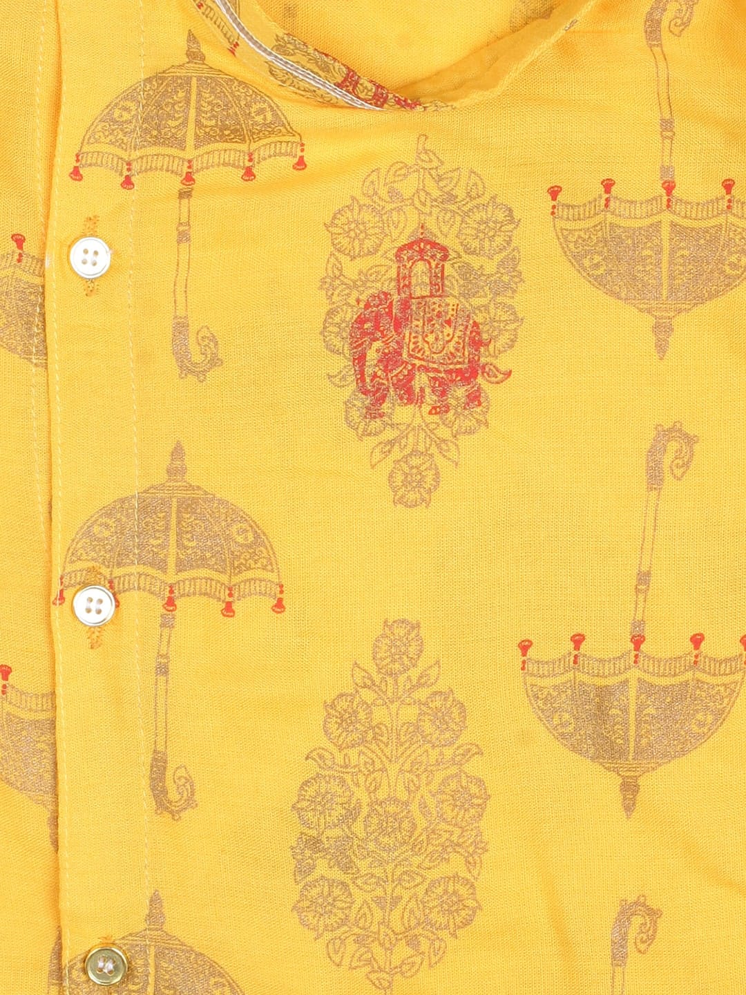 Boys Gold Foil Printed Dhoti Kurta Set(Yellow & Red)