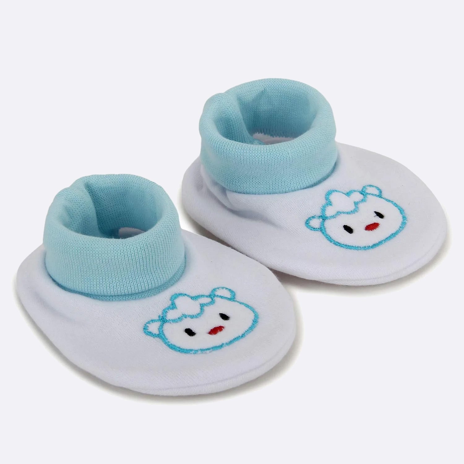 Teddy Cotton Mittens and Booties (White, Pack of 1)