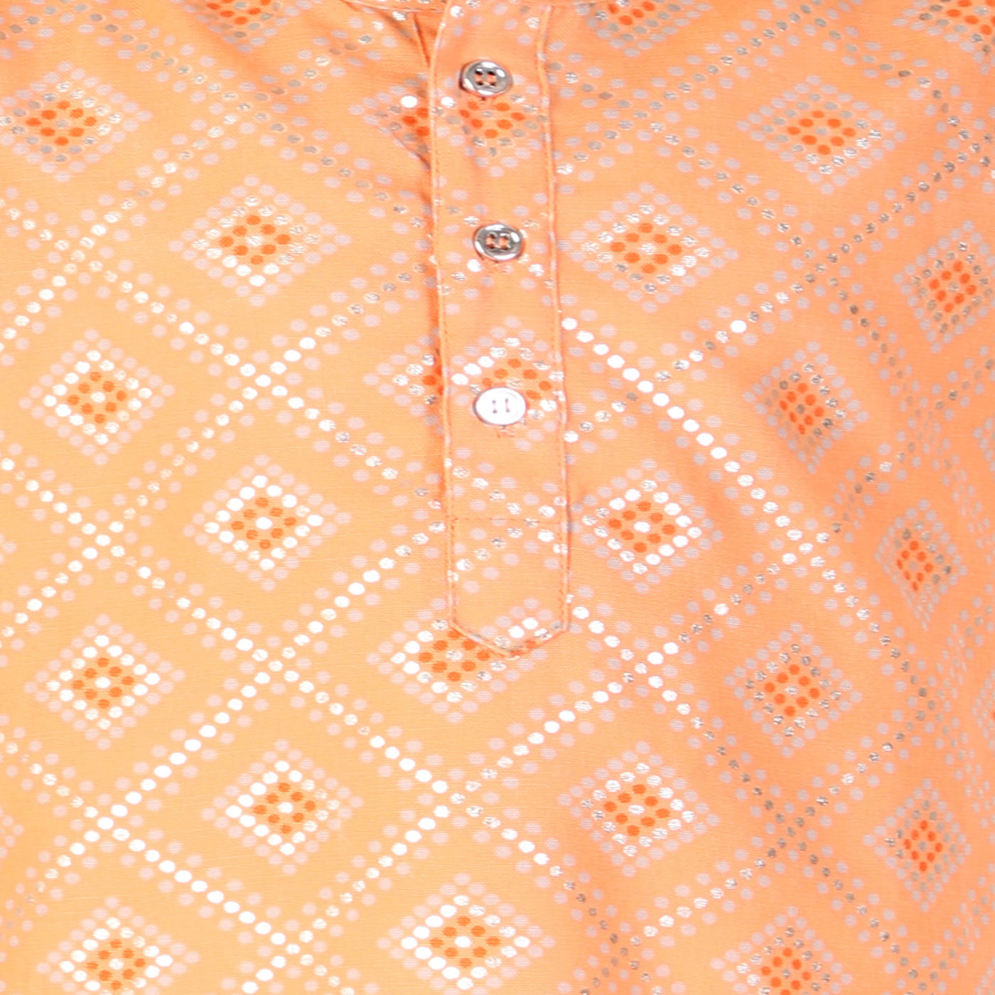 Boys Silver Foil Printed Kurta Pyjama Set (Peach)