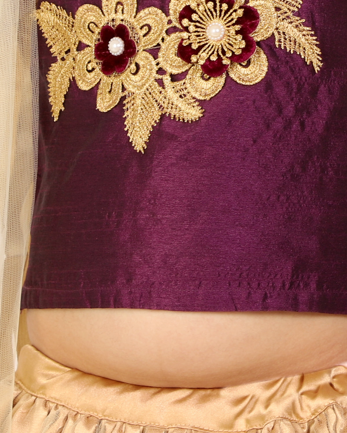 Girls Patch Embroidered Lehnga Choli Set With Dupatta (Purple)