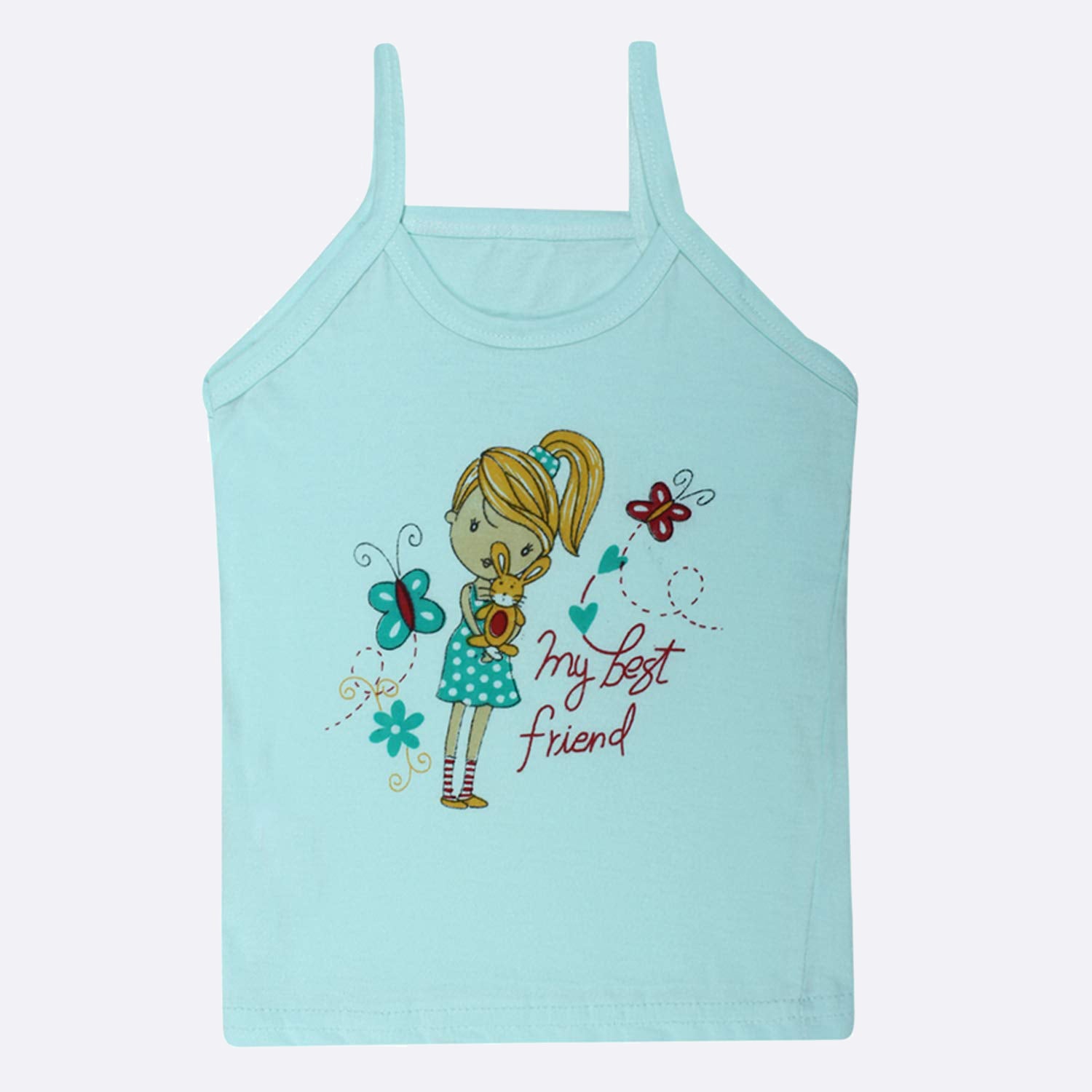 Girl's Printed Cotton Camisole Vest (Green, Pack of 1)